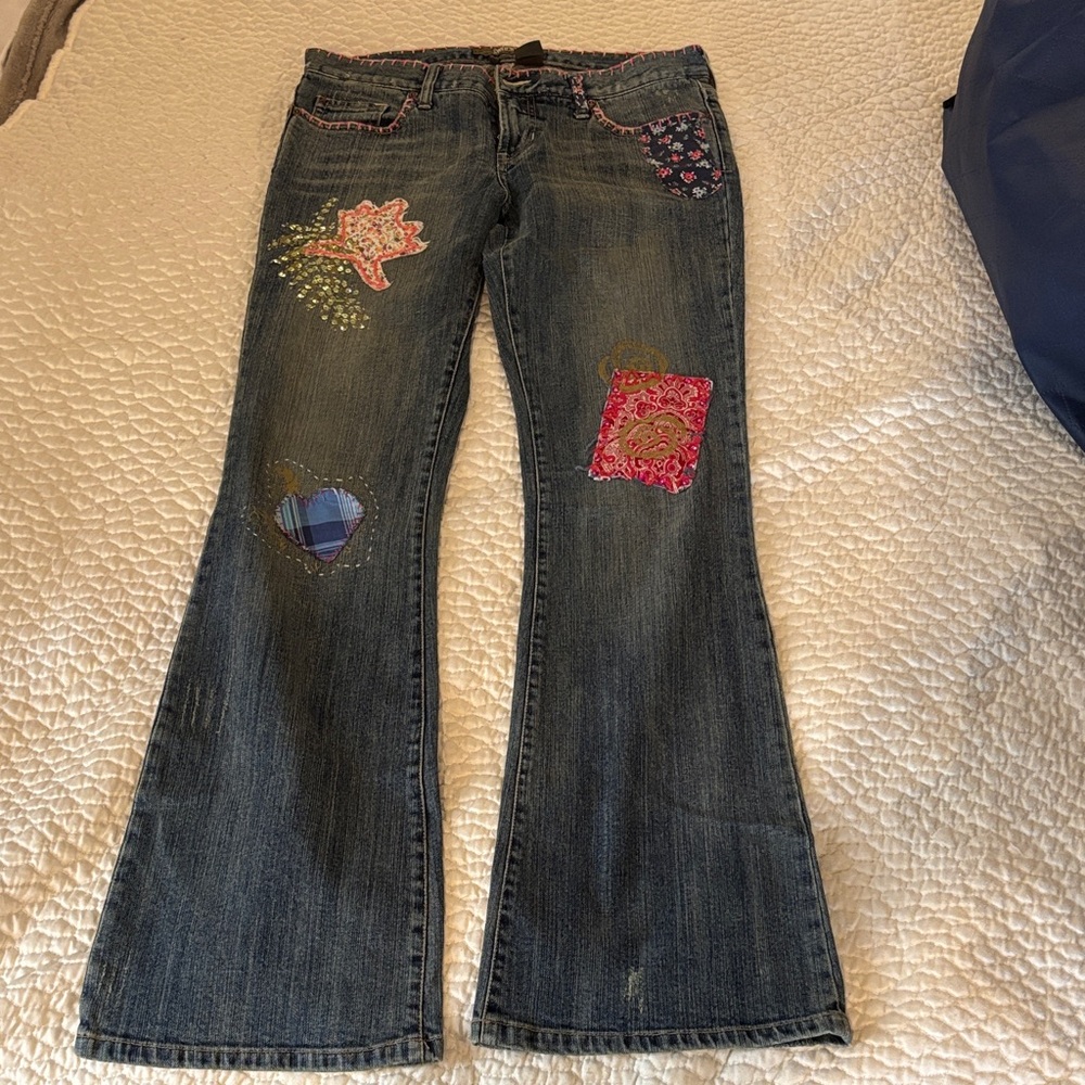Vintage Stitch USA Embroidered Blue Jeans for Women Y2K